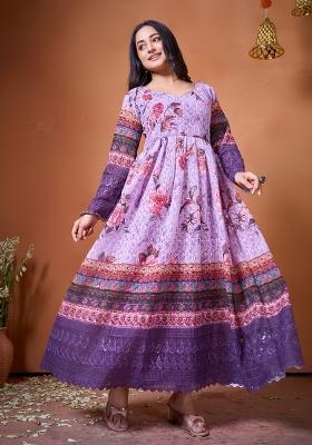 Purple Embroidered Georgette Kurta