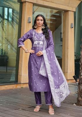 Purple Embroidered Vatican Kurta Set