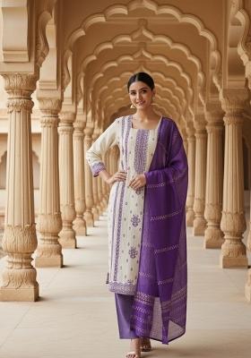 Lavender Woven Silk Blend Kurta Set