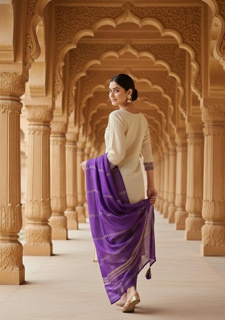 Lavender Woven Silk Blend Kurta Set - Indya