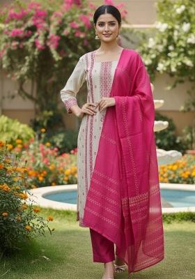 Pink Woven Silk Blend Kurta Set