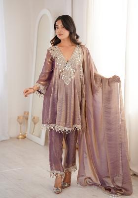 Purple Embroidered Fendy Kurta Set
