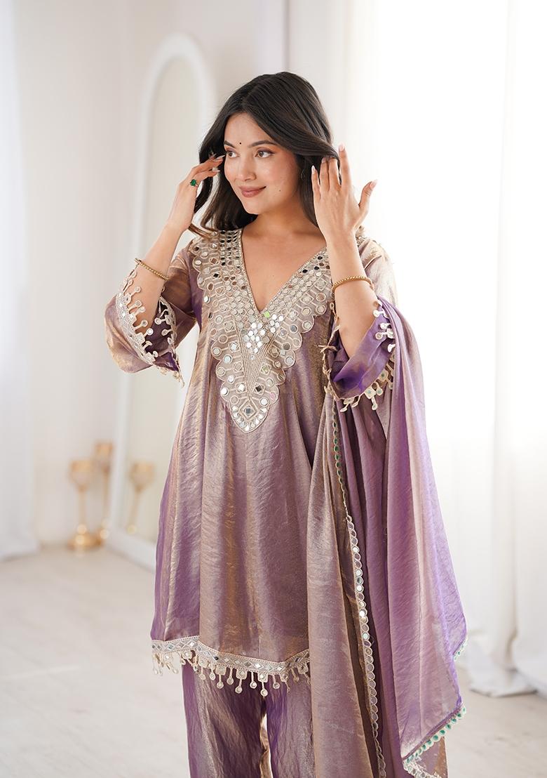 Purple Embroidered Fendy Kurta Set - Indya