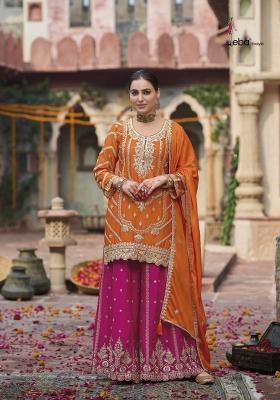 Orange Embroidered Chinon Kurta Set