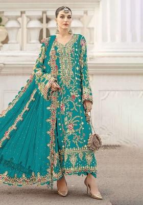Sky Embroidered Chiffon Kurta Set