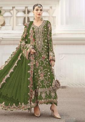 Green Embroidered Chiffon Kurta Set