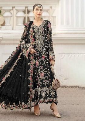 Black Embroidered Chiffon Kurta Set