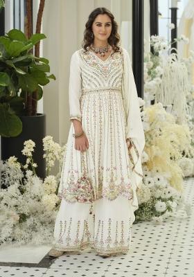 White Embroidered Chinon Kurta Set