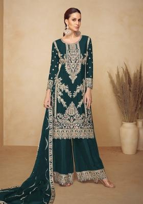 Green Embroidered Chinon Kurta Set