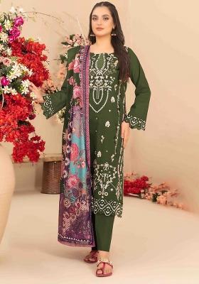 Green Embroidered Cotton Kurta Set