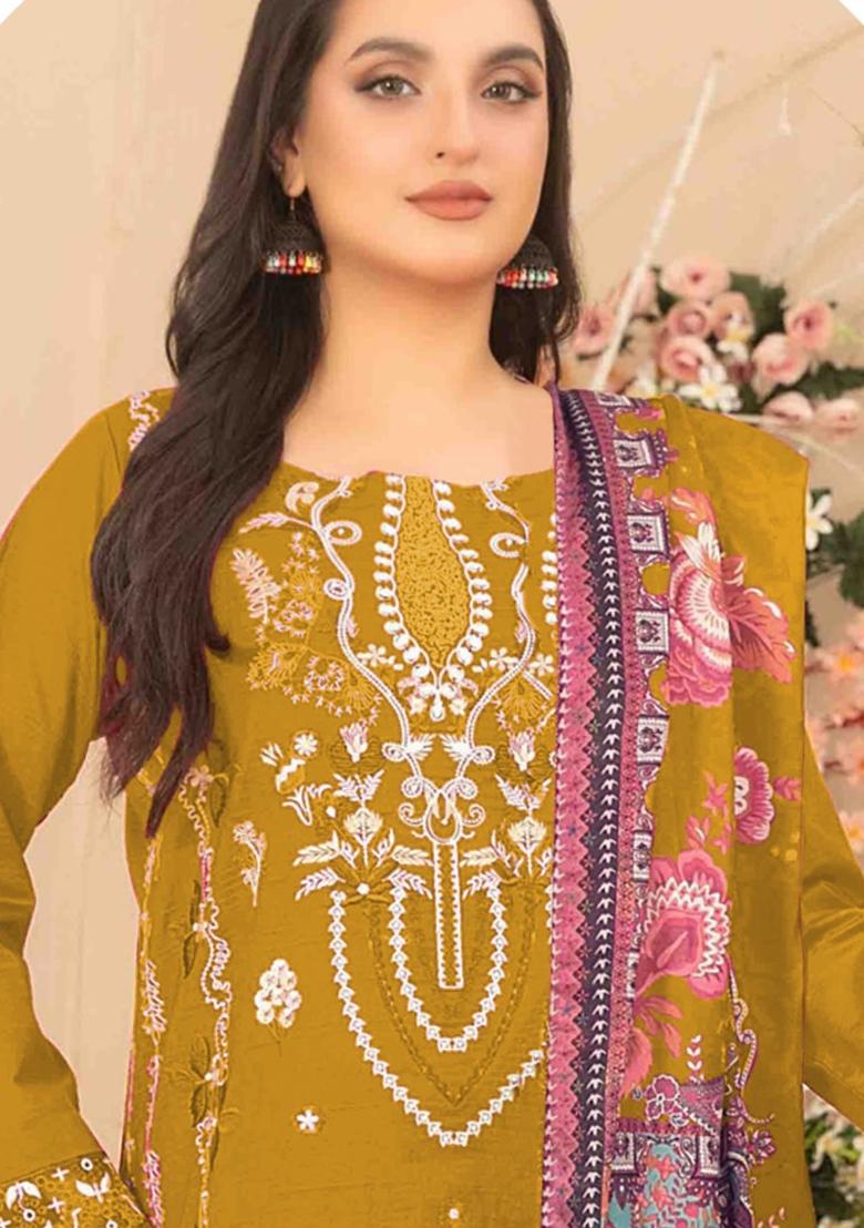 Yellow Embroidered Cotton Kurta Set - Indya