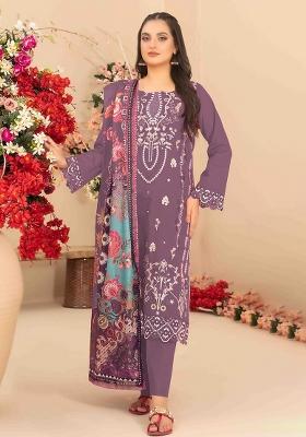 Mauve Embroidered Cotton Kurta Set