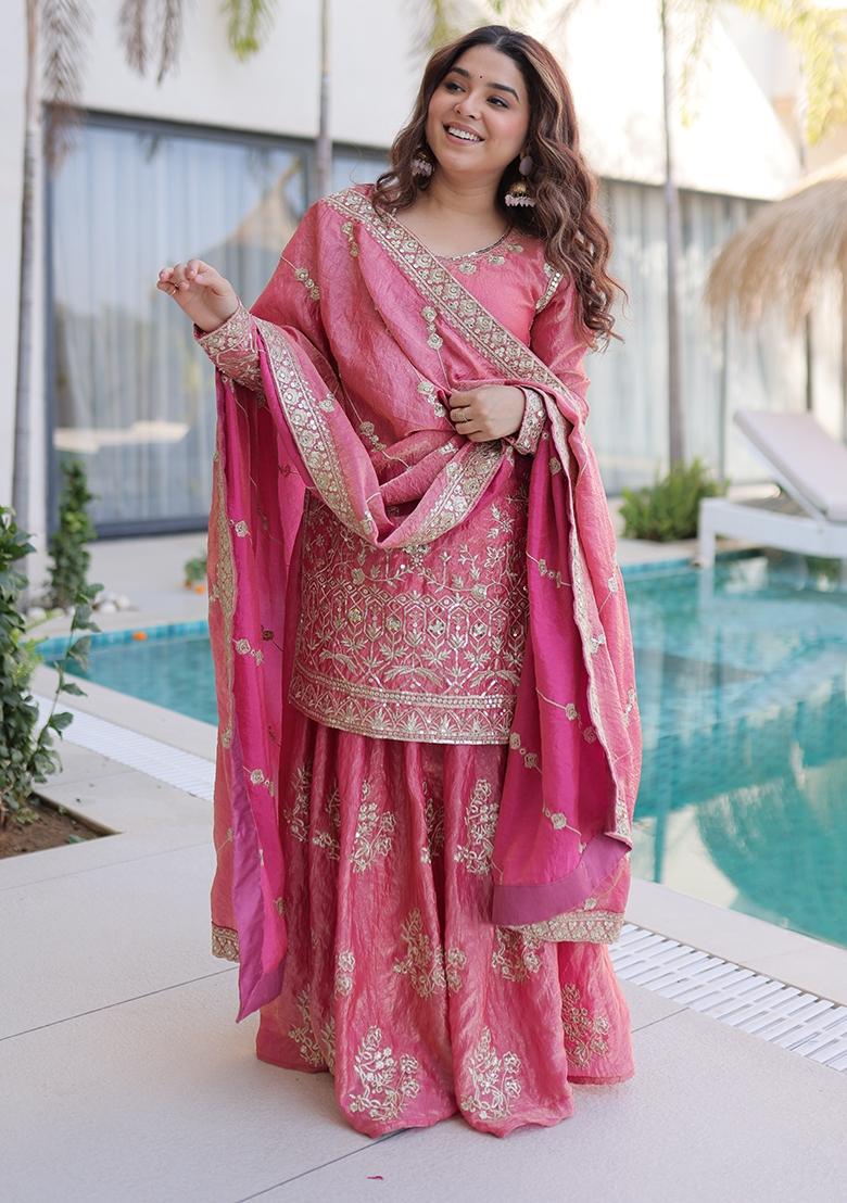Pink Embroidered Fendy Kurta Set - Indya