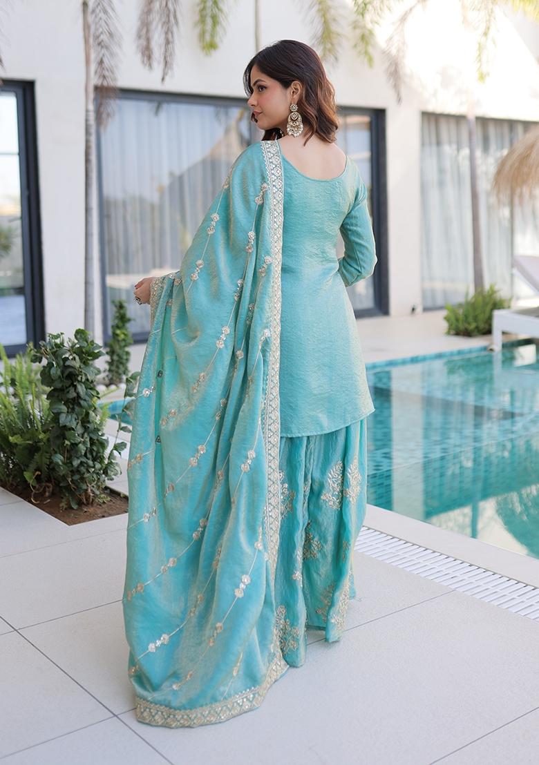 Sky Embroidered Fendy Kurta Set - Indya
