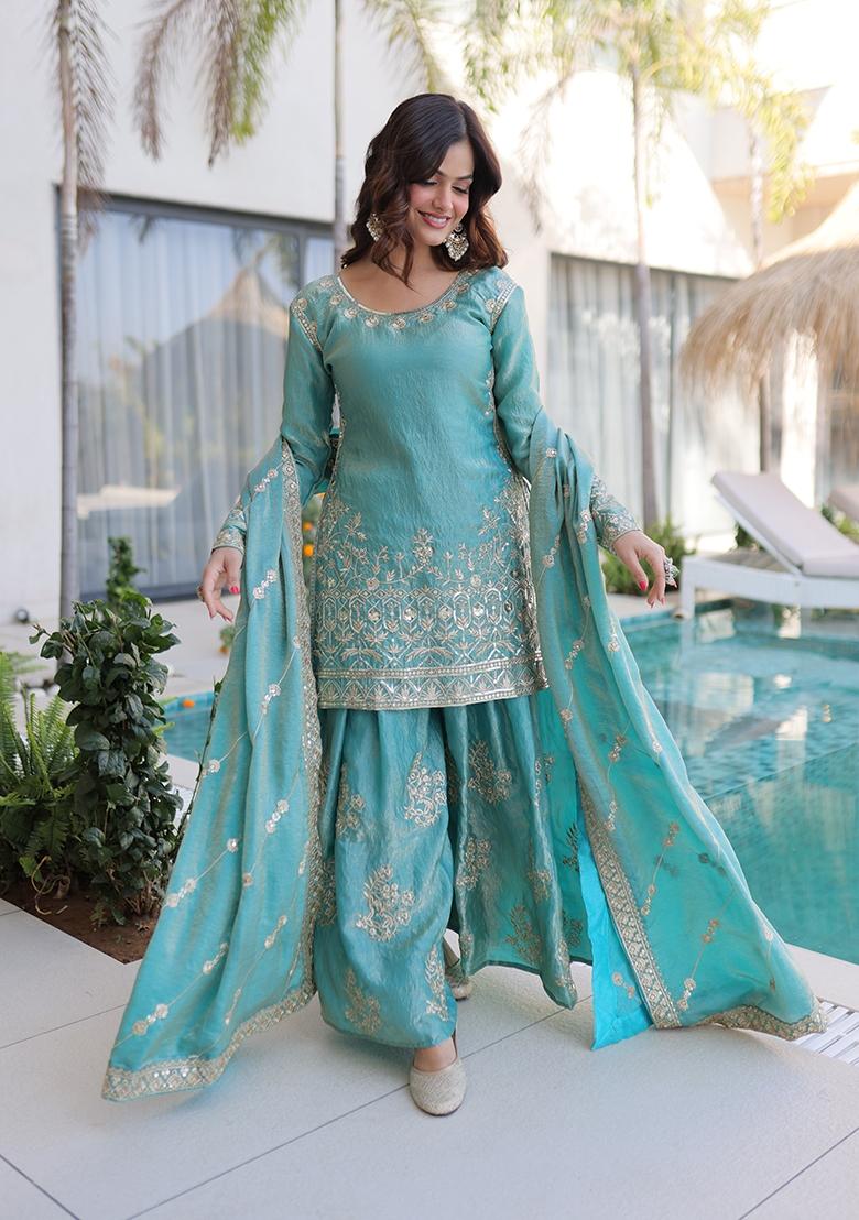 Sky Embroidered Fendy Kurta Set - Indya