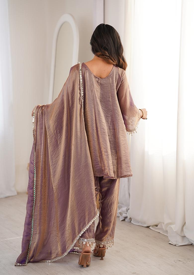Purple Embroidered Fendy Kurta Set - Indya