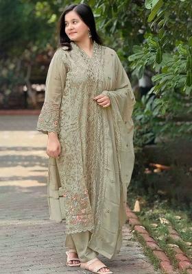 Green Embroidered Georgette Kurta Set