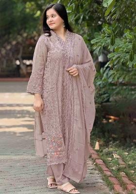 Lavender Embroidered Georgette Kurta Set