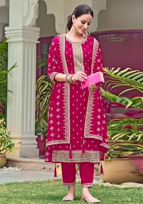 Magenta Embroidered Georgette Kurta Set