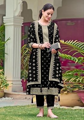Black Embroidered Georgette Kurta Set