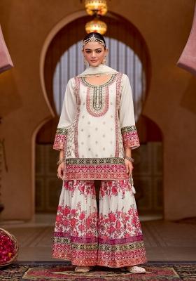 White Embroidered Chinon Kurta Set