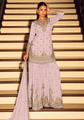 Lavender Embroidered Chinon Kurta Set