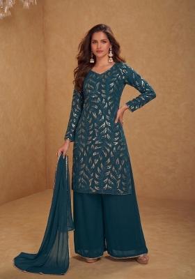 Dark Green Embroidered Georgette Salwar Kameez