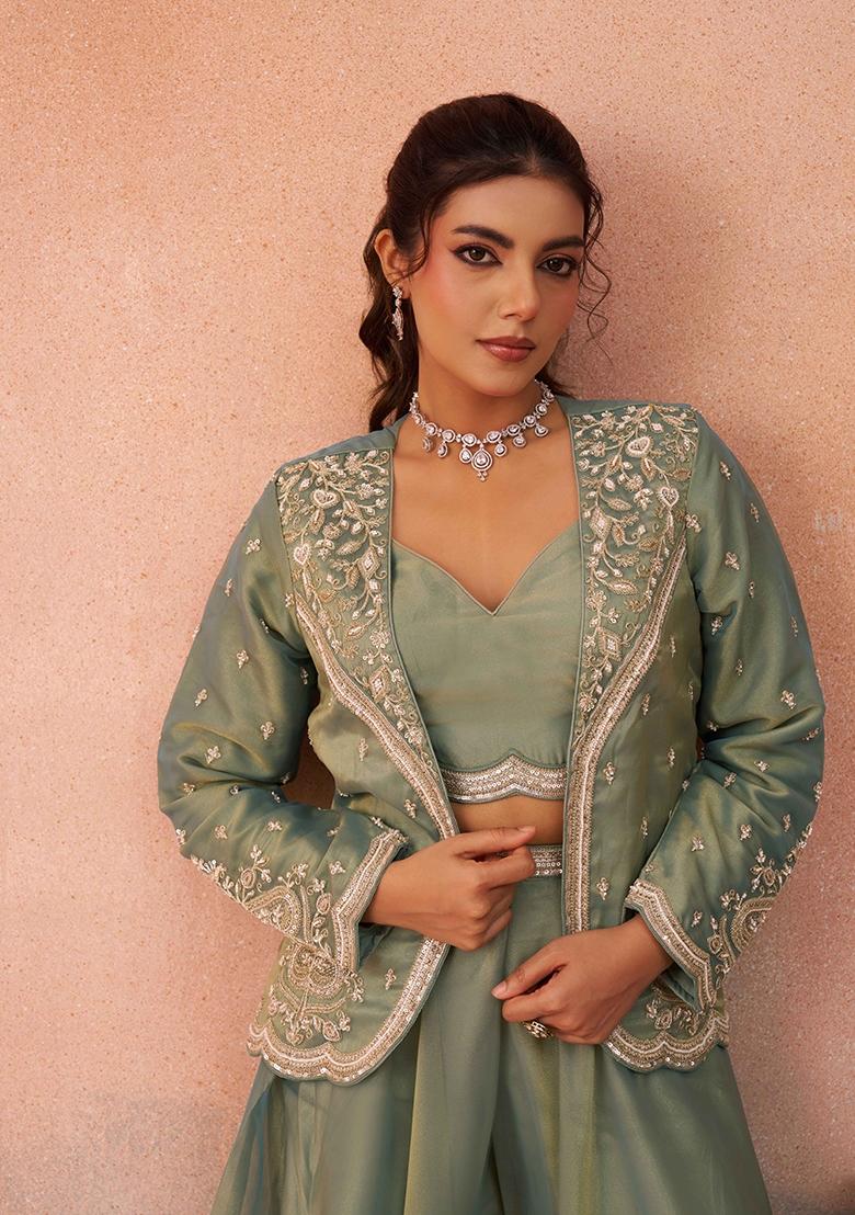 Pista Embroidered Tissue Salwar Kameez - Indya