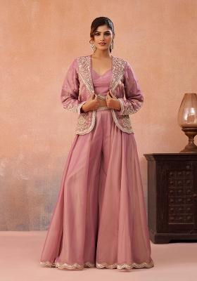 Pink Embroidered Tissue Salwar Kameez