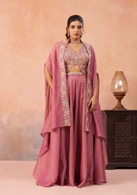 Pink Embroidered Crepe Salwar Kameez