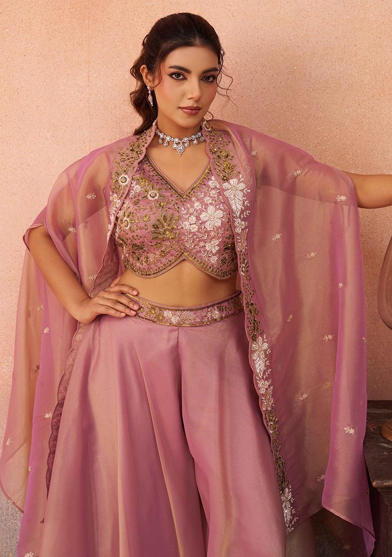 Pink Embroidered Tissue Salwar Kameez - Indya