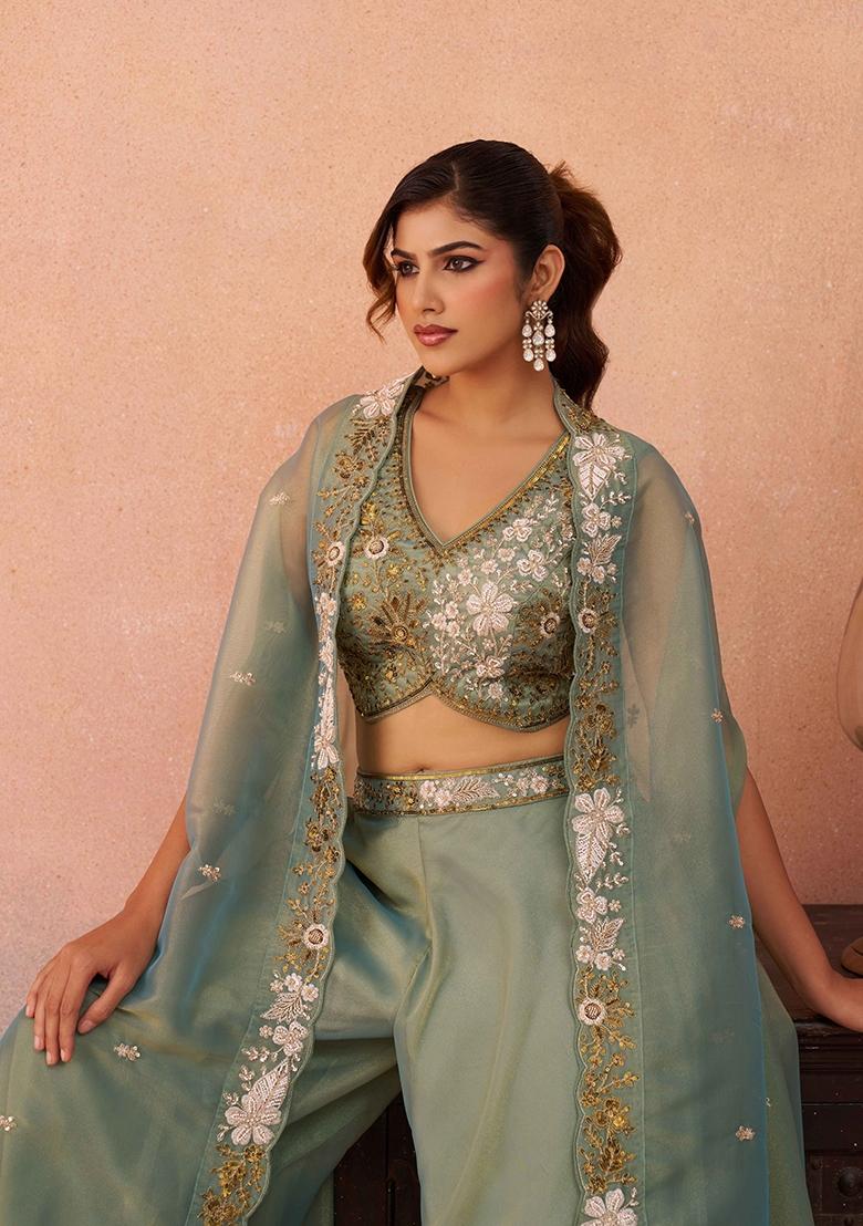 Pista Embroidered Tissue Salwar Kameez - Indya