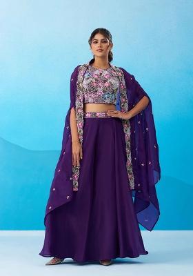 Purple Embroidered Crepe Salwar Kameez