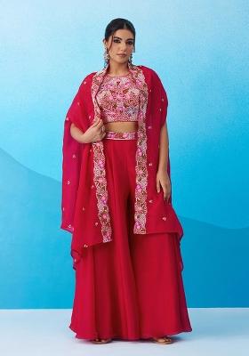 Red Embroidered Crepe Salwar Kameez