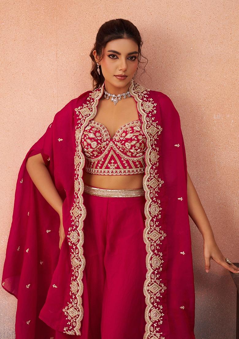 Rani Pink Embroidered Organza Salwar Kameez - Indya