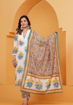 Blue Printed Cotton Kurta Set