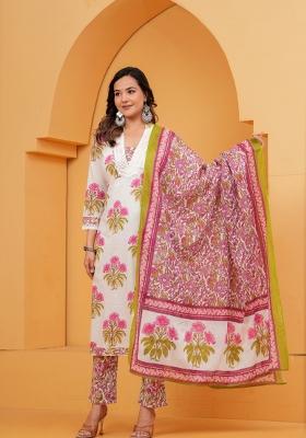 Pink Printed Cotton Kurta Set