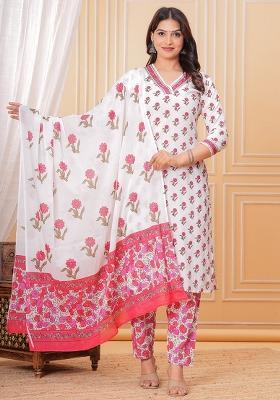 Pink Printed Cotton Kurta Set