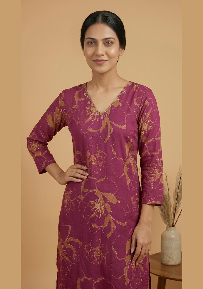 Wine Printed Rayon Co Ords Set - Indya