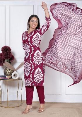 Maroon Printed Rayon Kurti Set