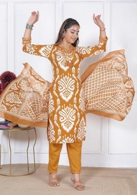 Yellow Printed Rayon Kurti Set