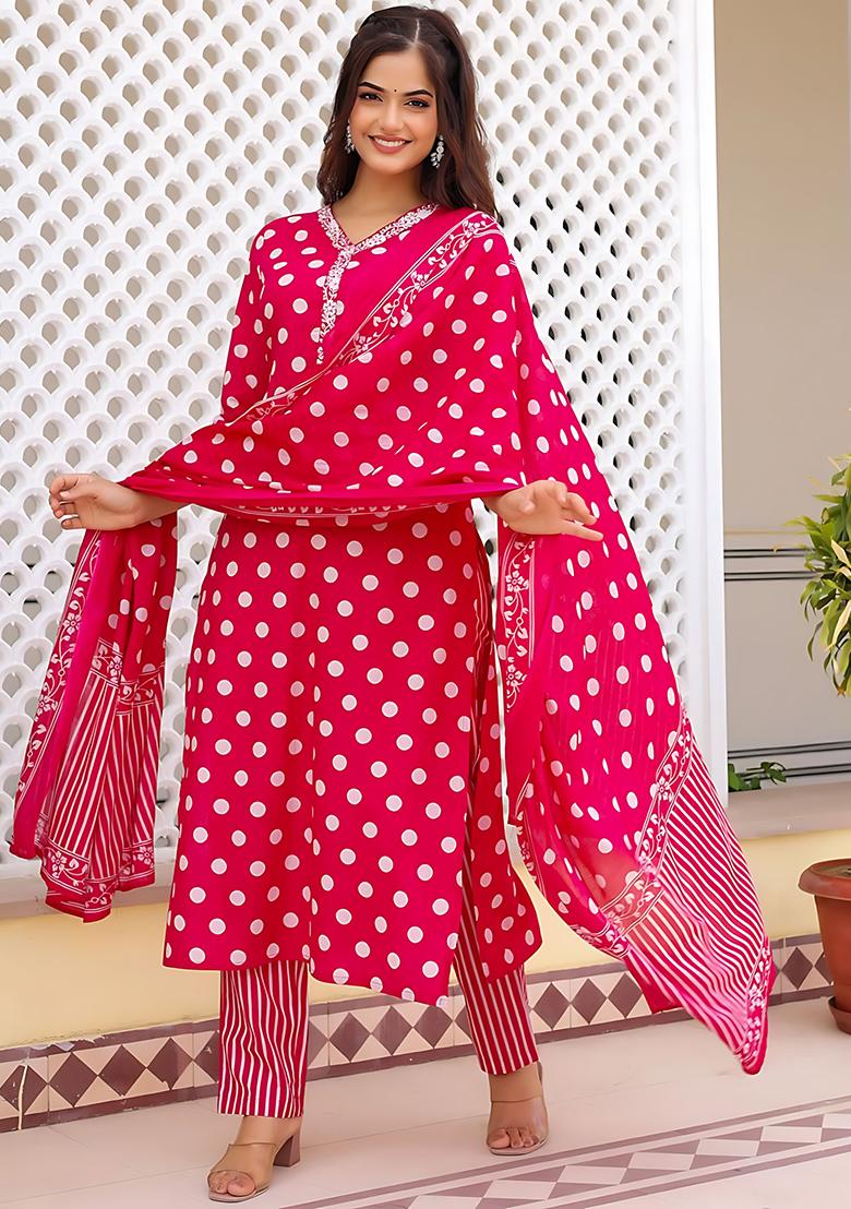 Pink Printed Rayon Kurti Set - Indya