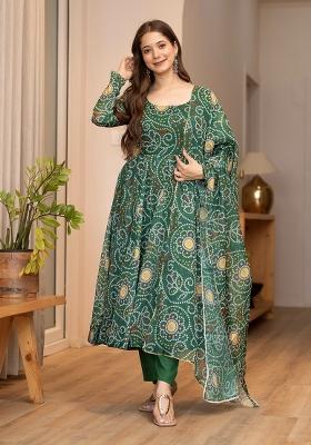 Green Printed Organza Kurta Set
