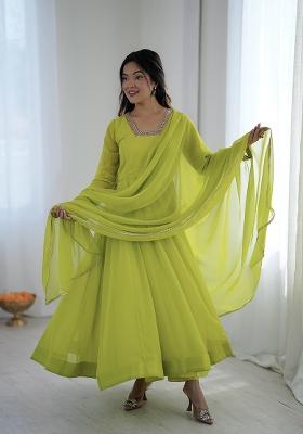 Green Plain Georgette Kurta Set