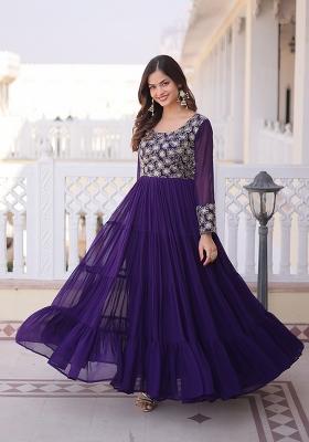 Purple Embroidered Faux Blooming Anarkali