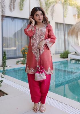 Maroon Embroidered Viscose Anarkali Set