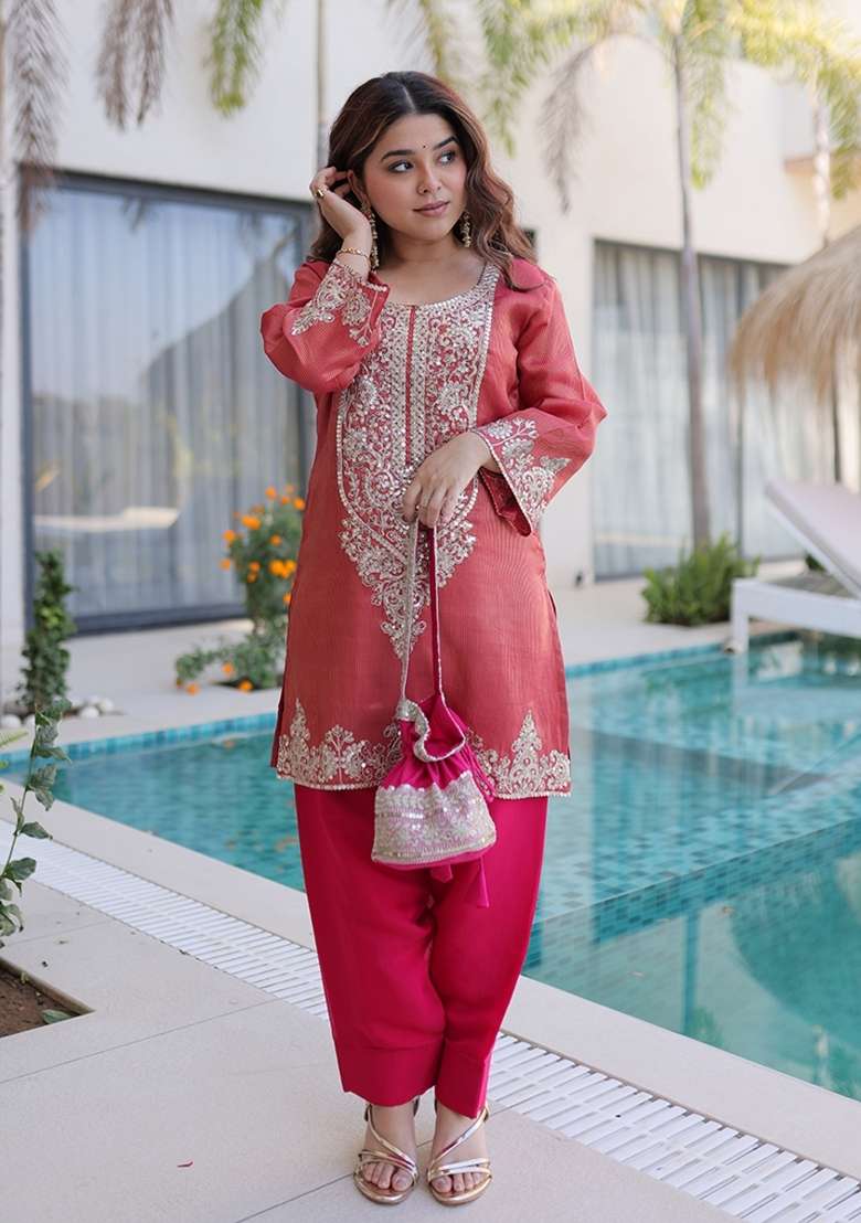 Maroon Embroidered Viscose Anarkali Set - Indya