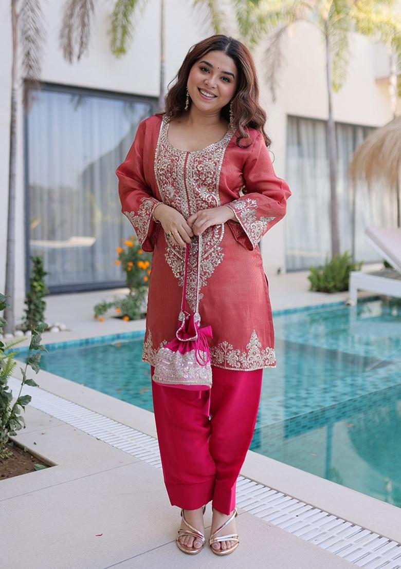 Maroon Embroidered Viscose Anarkali Set - Indya