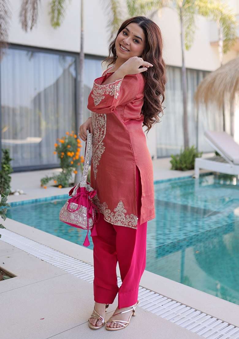 Maroon Embroidered Viscose Anarkali Set - Indya