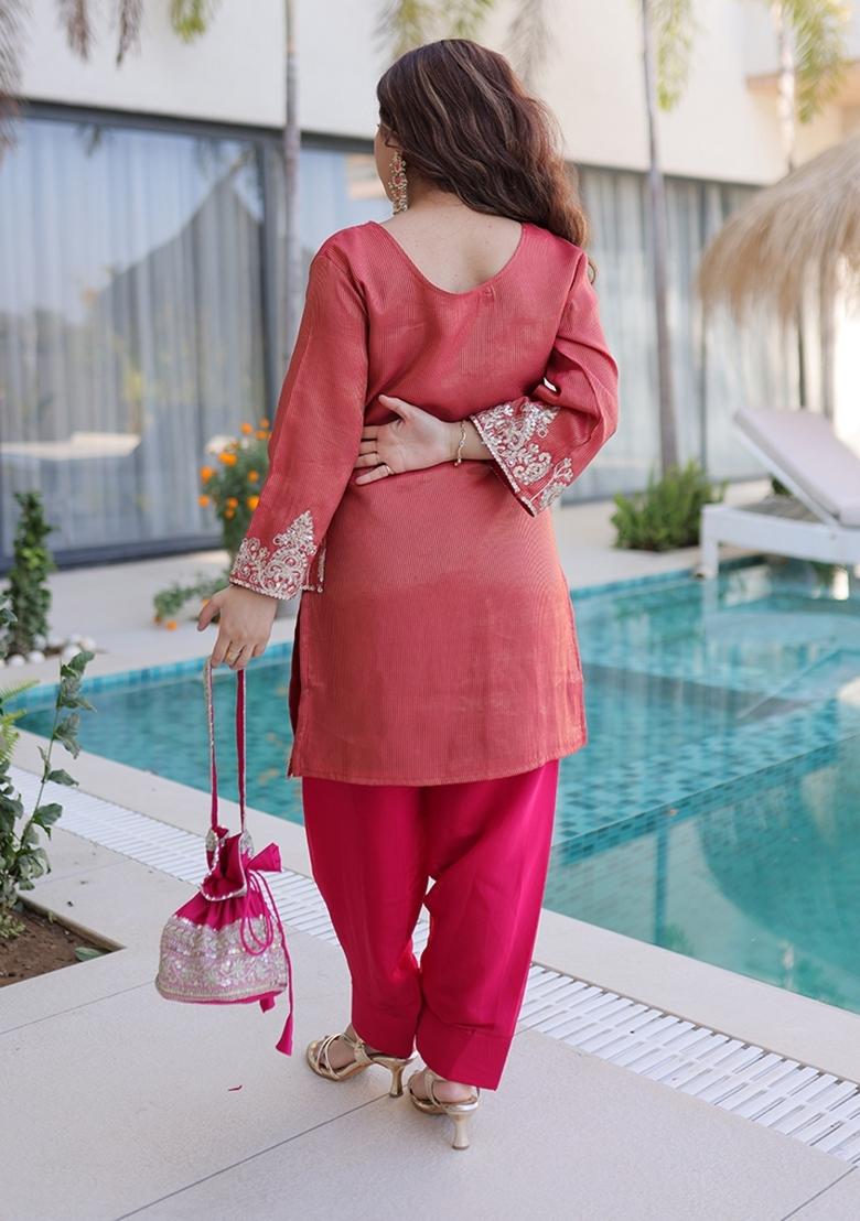 Maroon Embroidered Viscose Anarkali Set - Indya